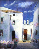 浅野輝雄　油絵　スペイン風景　スペインの家